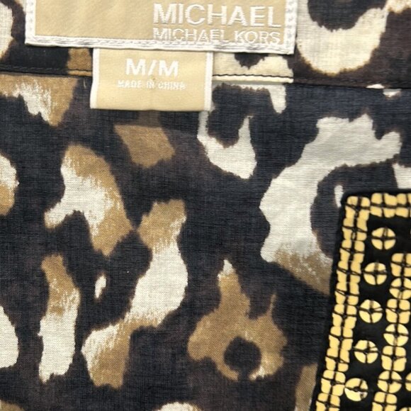 Michael Kors Leopard Print Tunic Blouse Medium Embellished Neckline - Picture 7 of 7